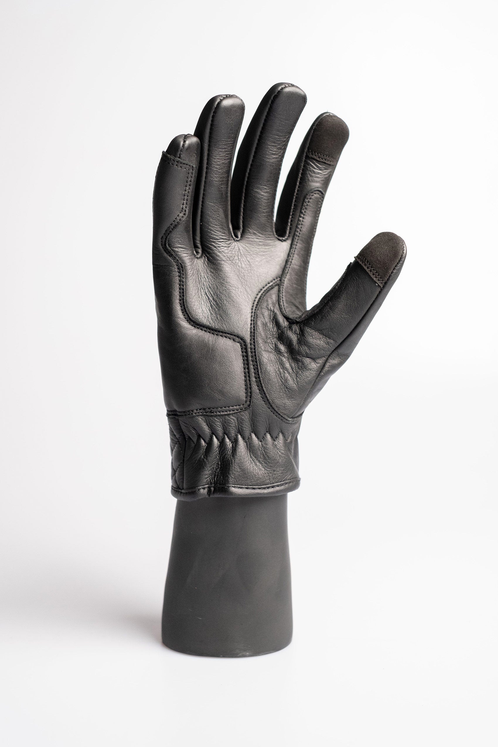 Cafe Quilted Leather Motorcycle Gloves - Black