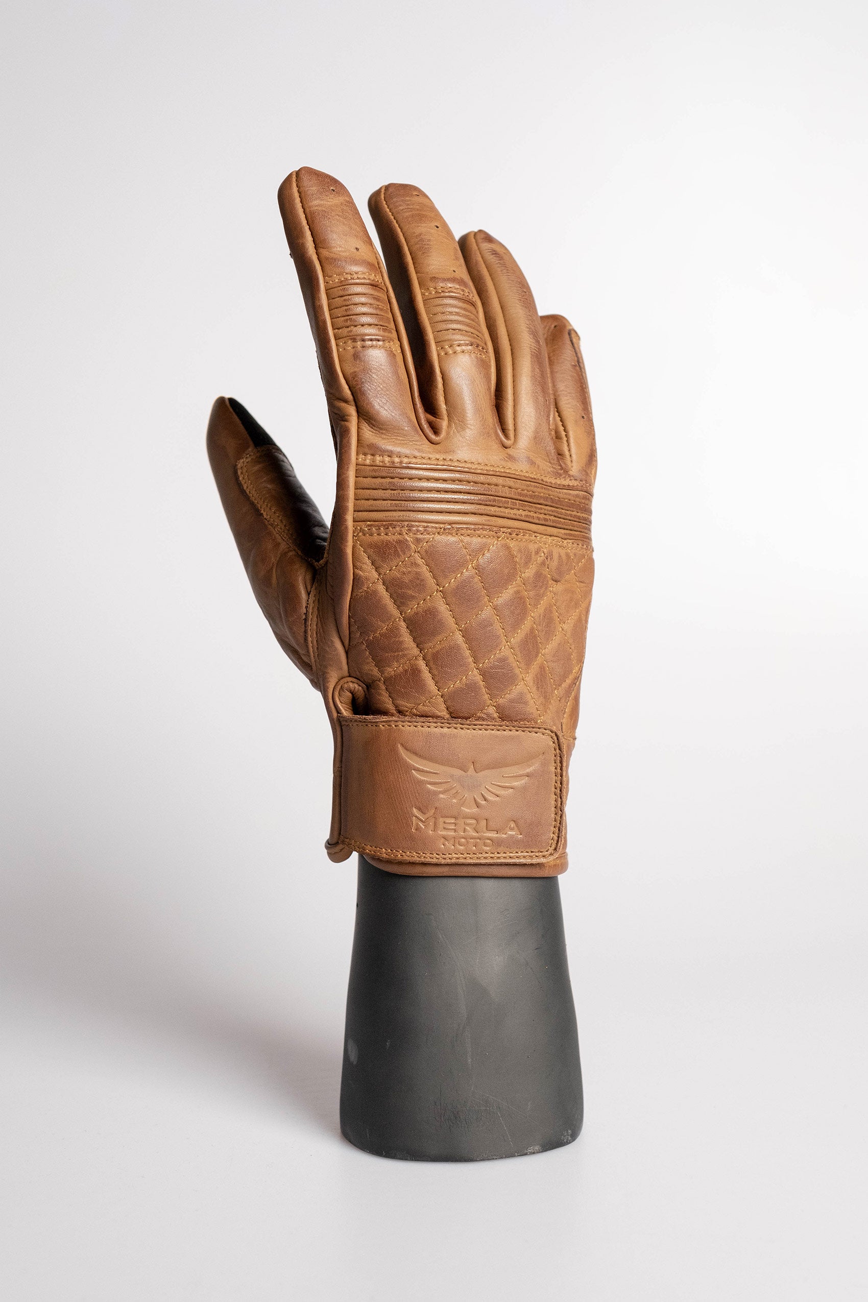 Cafe Quilted Leather Motorcycle Gloves - Toffee