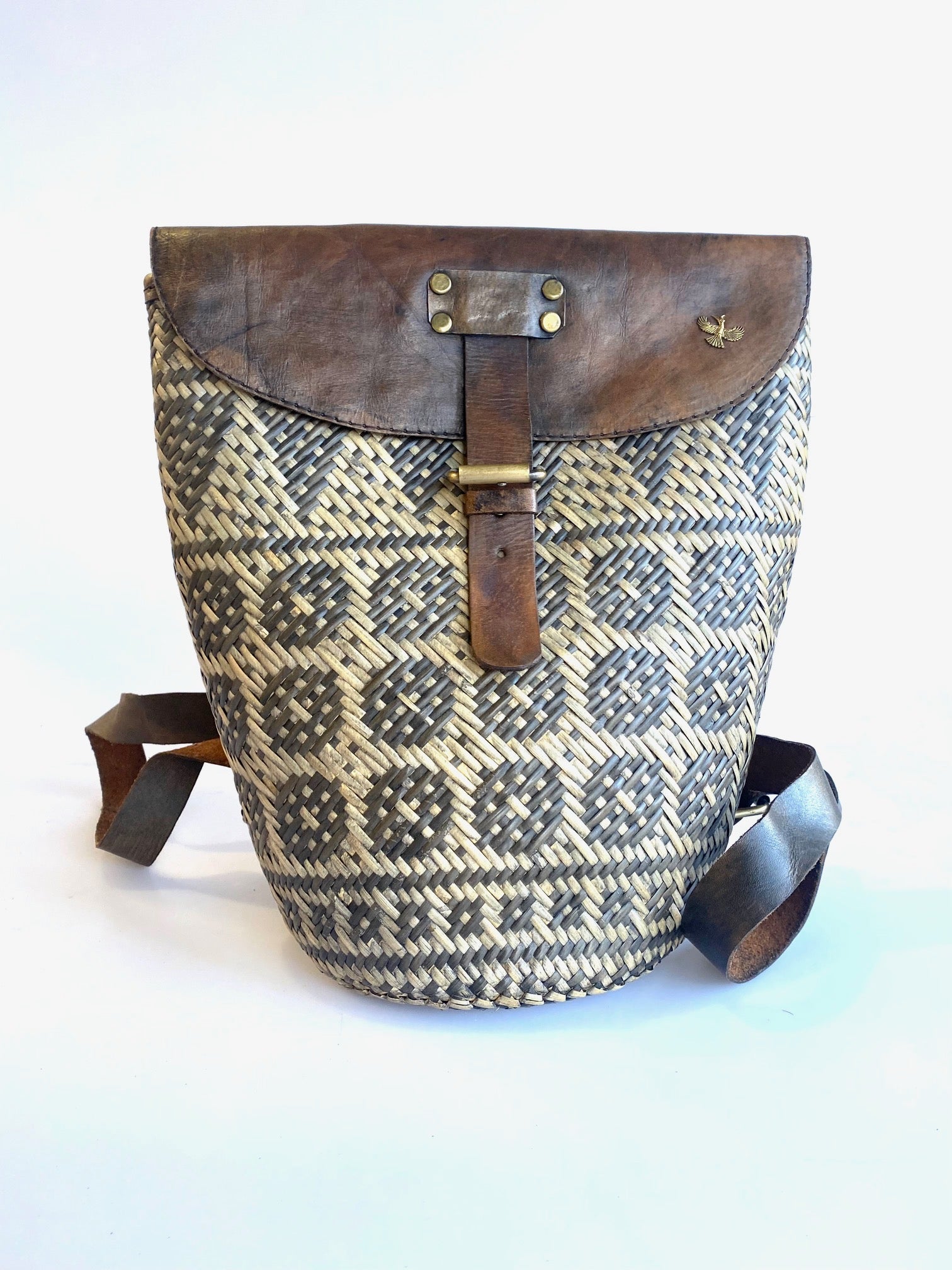 Rustic Rattan Leather Backpack