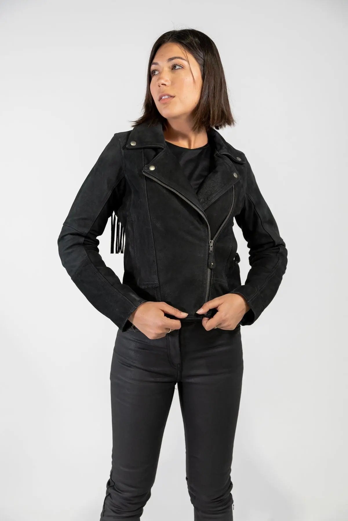 Festival Fringed Leather Womens Nubuck Motorcycle Jacket Merla Moto