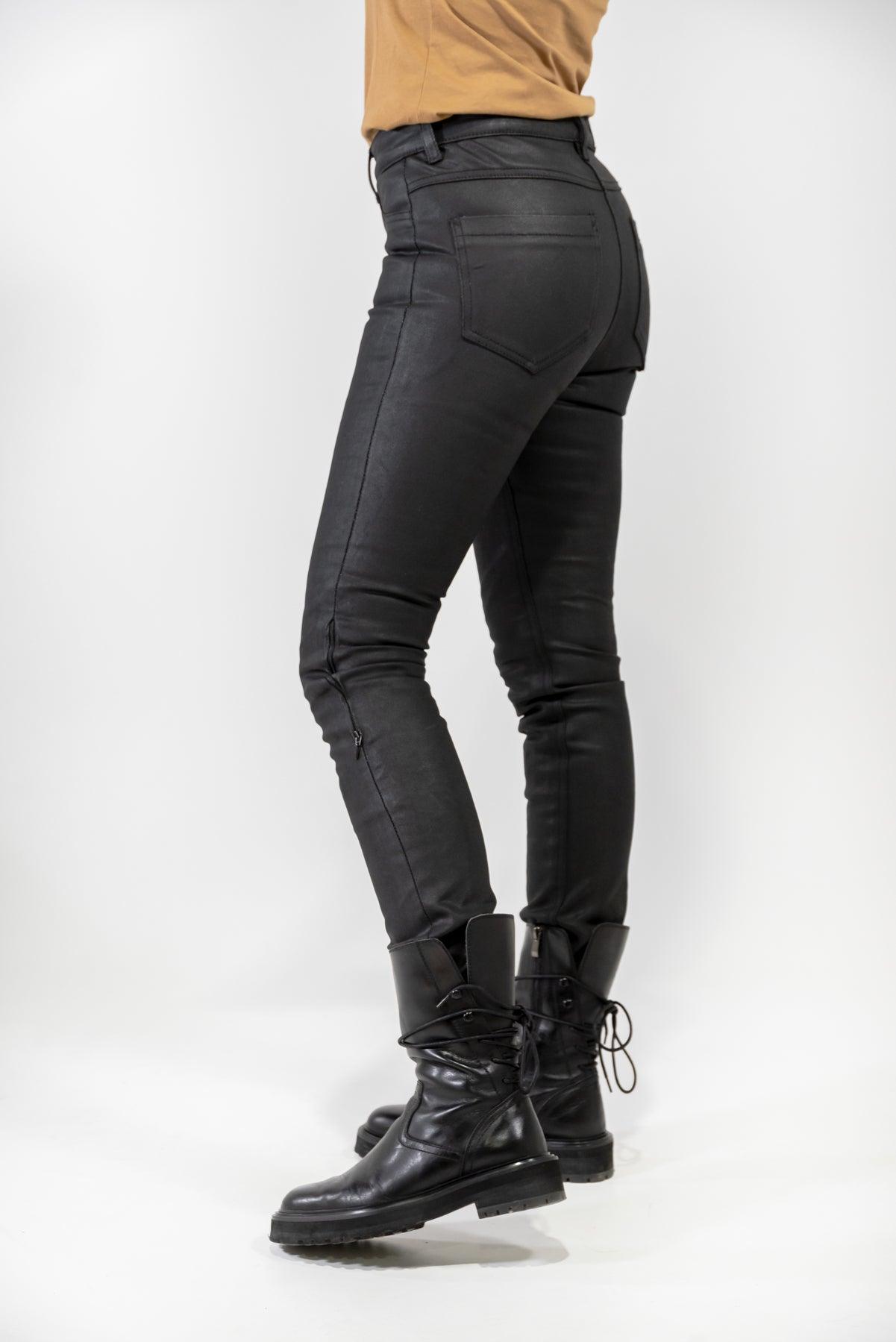TRITON-G Women's Coated Black Motorcycle Riding Jeans