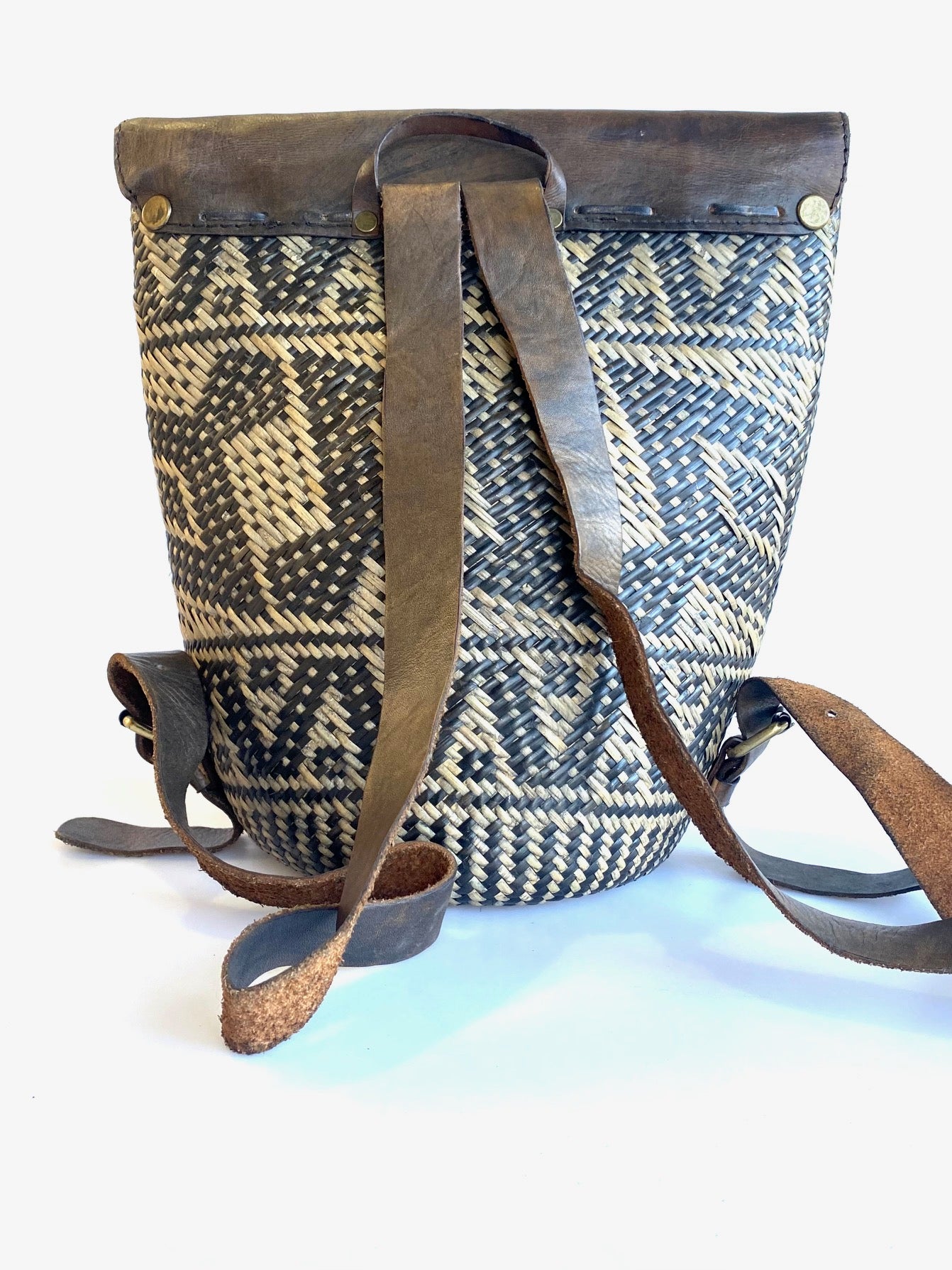 Rustic Rattan Leather Backpack