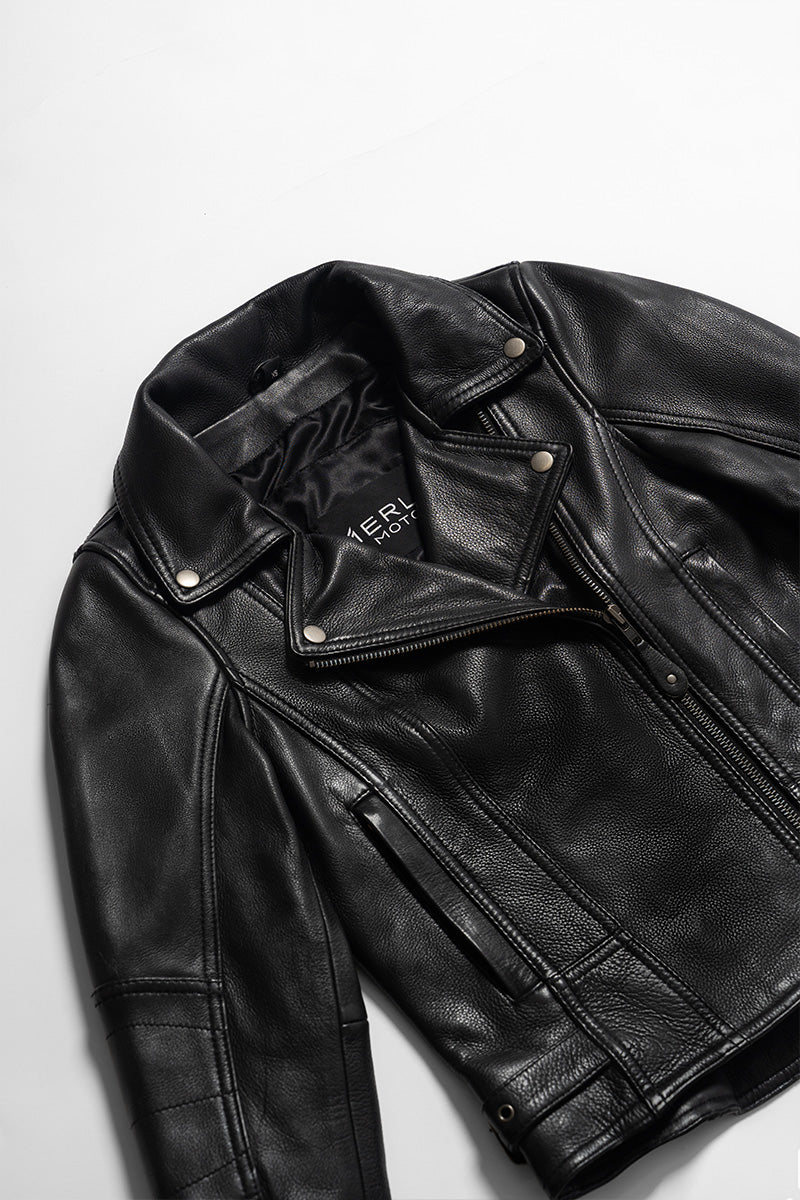 Black Leather Motorcycle Jacket | Womens Fly By Night | Merla Moto