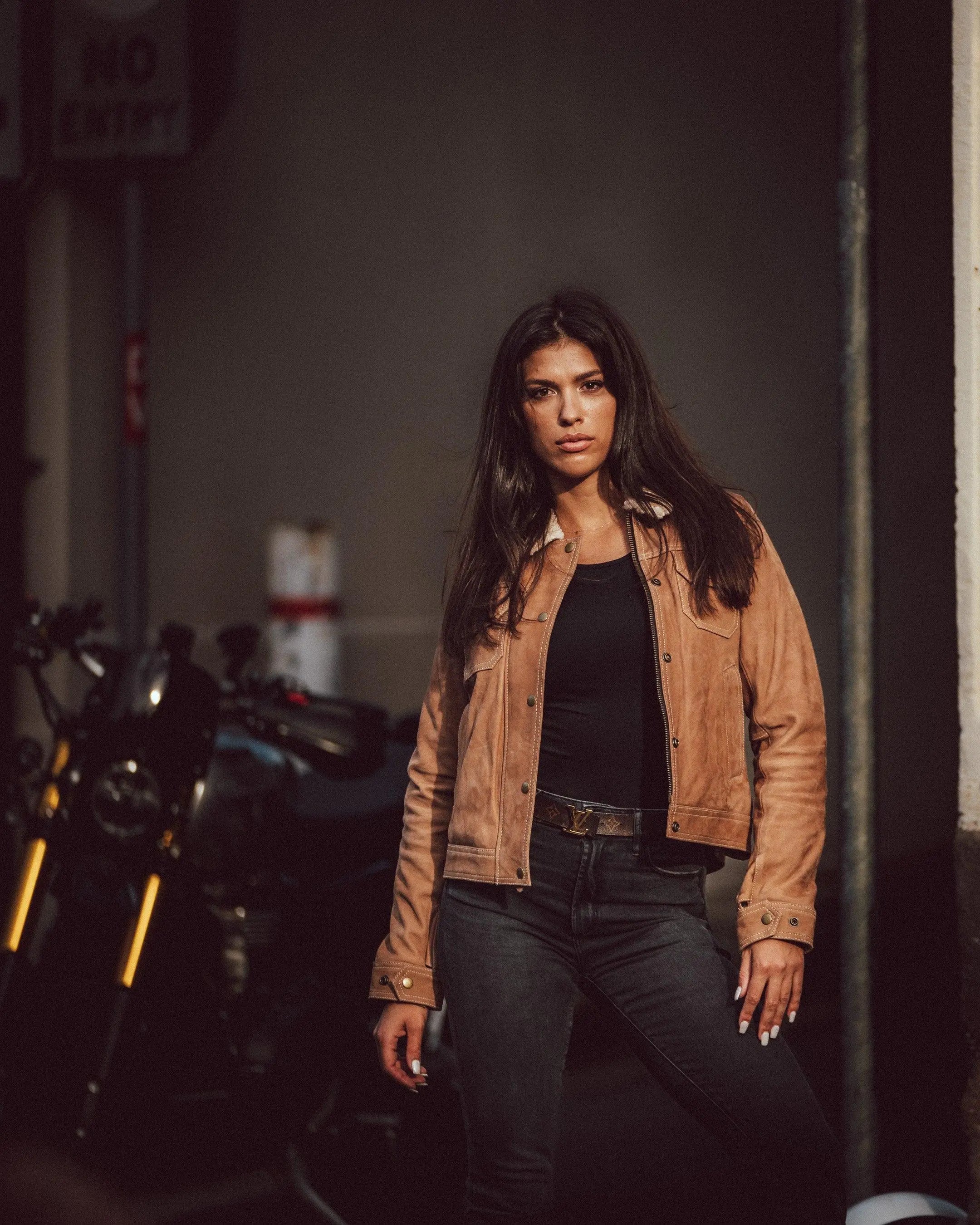 Dakota Nubuck Leather Winter Motorcycle Jacket Merla Moto