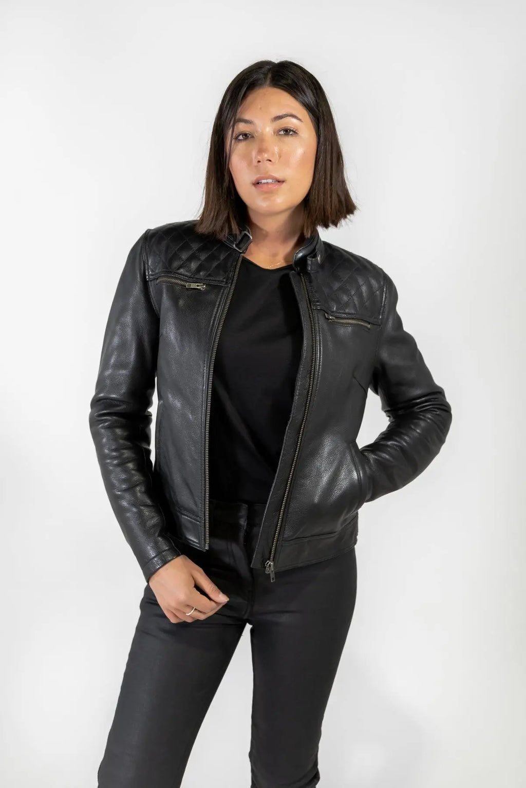 Ladies Black Leather Motorcycle Jacket Isla Jacket Merla Moto